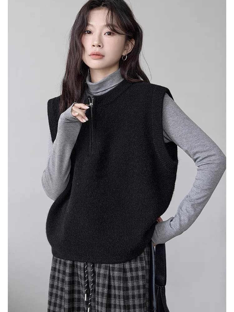단색 니트 조끼 여자 2026 가을 겨울 새로운 작은 대중 다용도 스택 착용 민소매 스웨터 조끼 상세 이미지 37