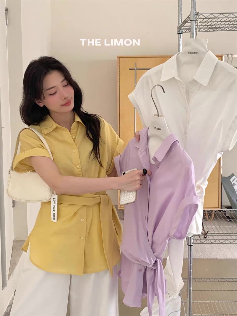 동대문 한 부서 디자인 센스 싱글 줄 버튼 폴로 칼라 스트랩 불규칙 여성 셔츠 연령 감소 허리 수축 슬림해 보이는 맨위 여름 상세 이미지 17