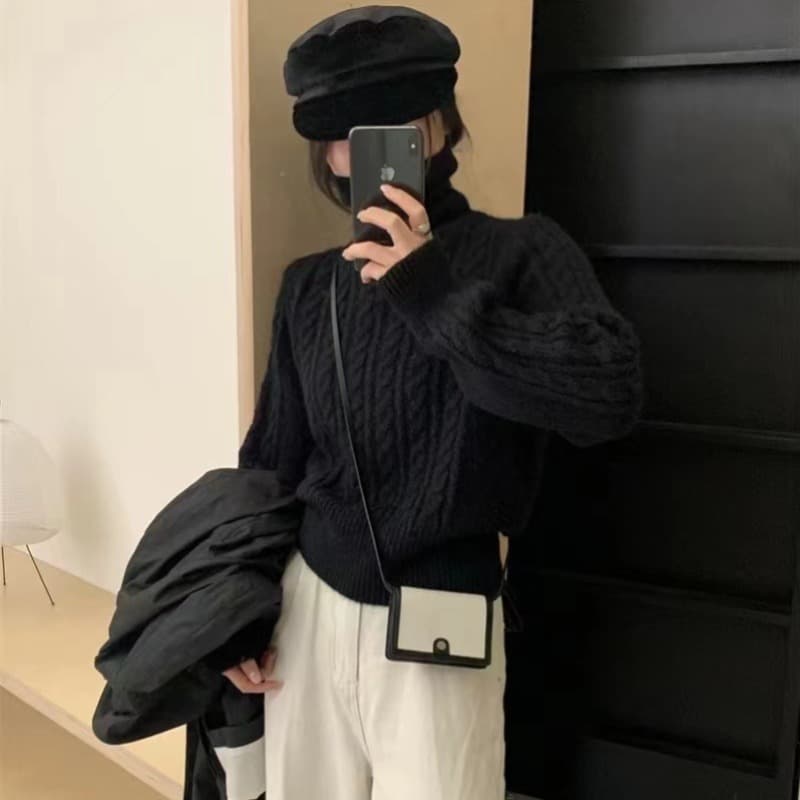 한 부서 가을 겨울 새로운 인사이드 가져 가라. 느긋한 바람 꽈배기 풀오버 터틀넥 스웨터 여자 겨울 두꺼운 루즈핏 다용도 맨위 이미지 5