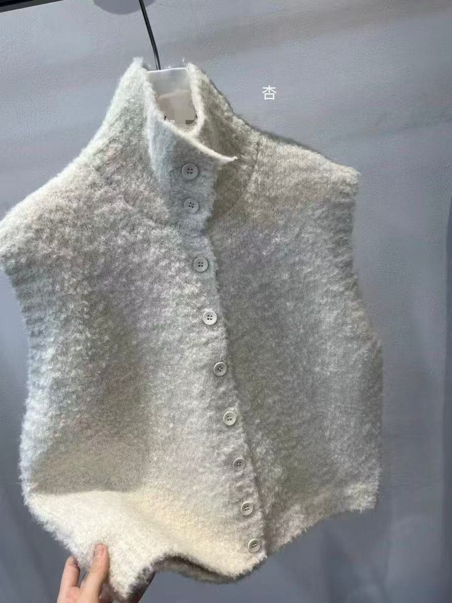 한 국풍 미니멀리즘 서클 플러시 조끼 여자 품격 민소매 터틀넥 니트 조끼 루즈핏 오픈 가디건 맨위 인사이드 가져 가라. 상세 이미지 9