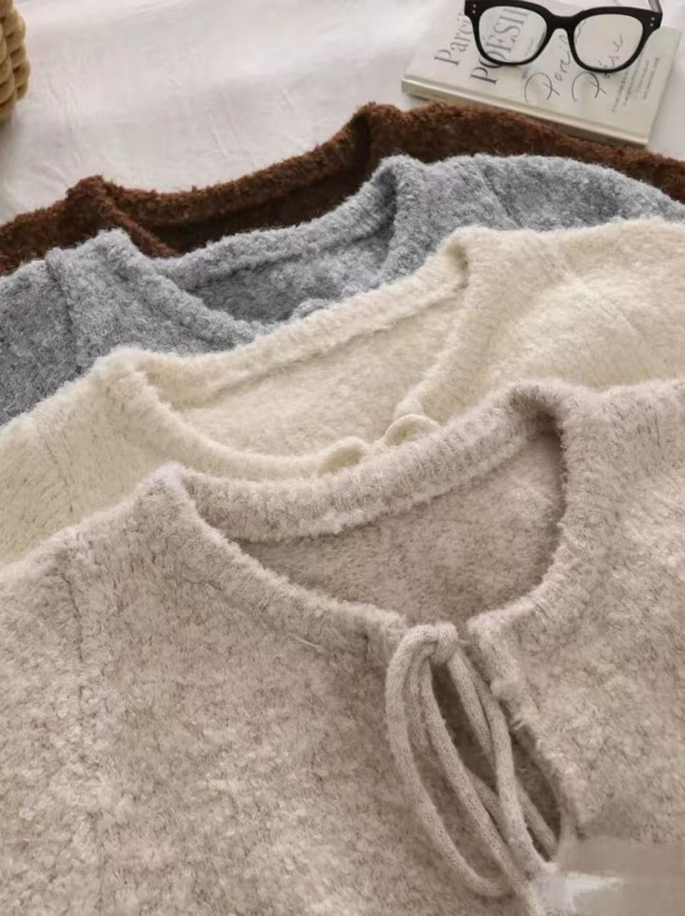 한 부서 부드러운 털 공 레이스업 반팔 니트 오픈 가디건 여성 루즈핏 봄 가을 겨울 두꺼운 스타일 스택 착용 쇼트 스타일 외부 가져 가라. 스웨터 이미지 4