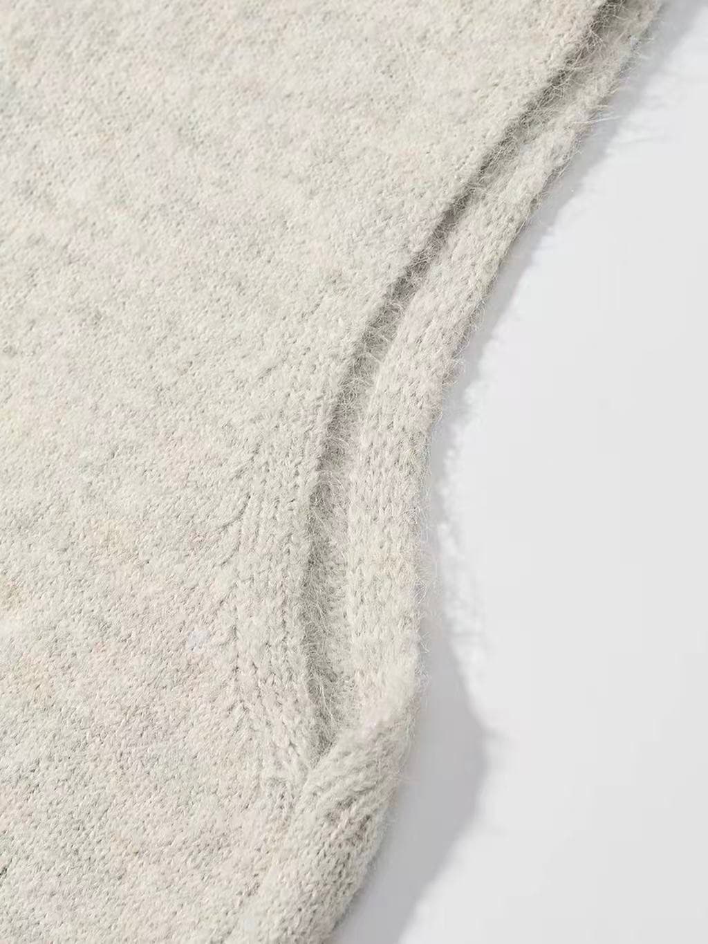 색상 버클 라운드 넥 니트 오픈 가디건 베스트 조끼 여성 새로운 느긋한 바람 외부 가져 가라. 민소매 조끼 맨위 상세 이미지 8