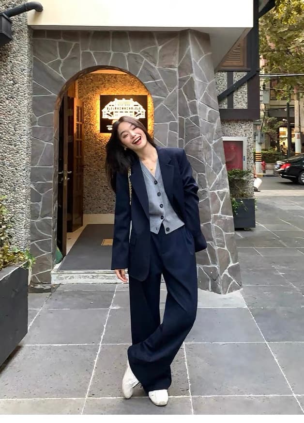 블랙 회색 스웨터 니트 베스트 조끼 여성 가을 겨울철 스택 착용 외출용 높음 지혜 센스 슬림해 보이는 어깨 작은 맨위 상세 이미지 6