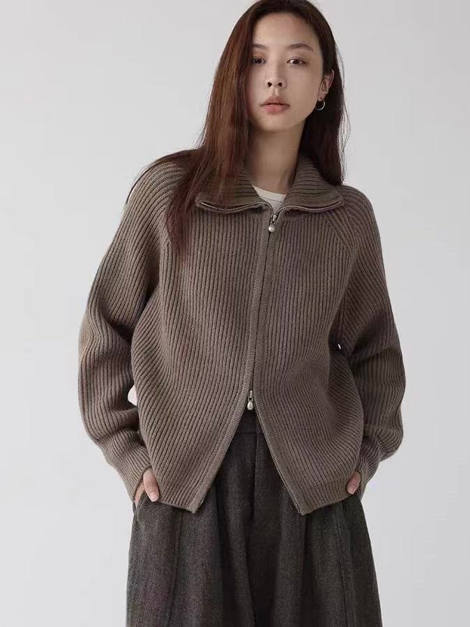 가을 와일드 남자 노래 더블 지퍼 구덩이 기사 터틀넥 긴팔 니트 스웨터 스웨터 코트 이미지 3