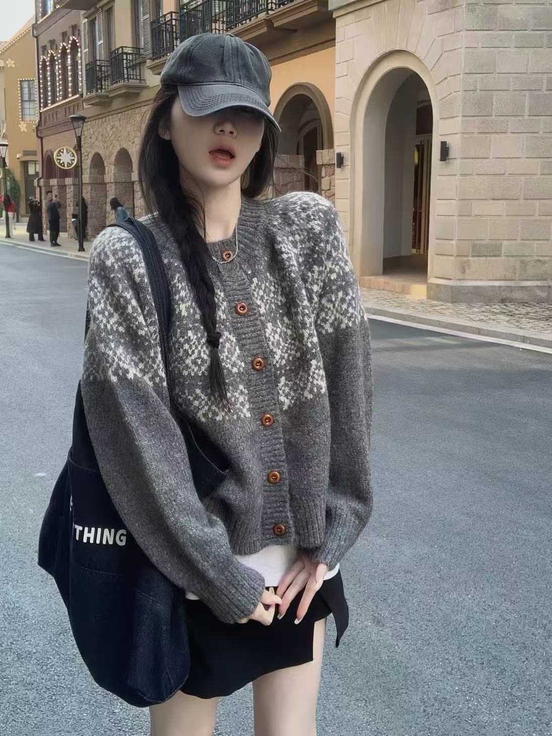 학원 스타일 공정한 섬 자카드 오픈 가디건 여성 봄 드레스 느긋한 바람 니트 스웨터 분위기 센스 스웨터 코트 만나는 인사이드 가져 가라. 상세 이미지 6