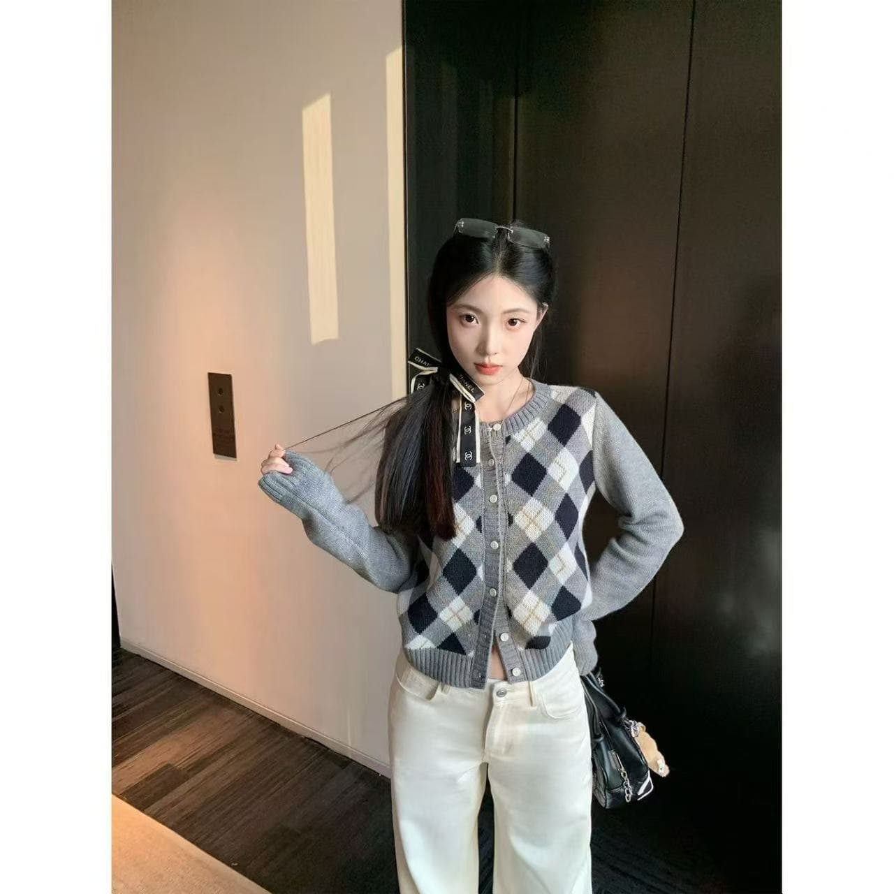베를린 오래된 꿈 레트로 체크무늬 라운드 넥 니트 오픈 가디건 여성 가을 한 부서 슬림해 보이는 다용도 스웨터 코트 상세 이미지 9