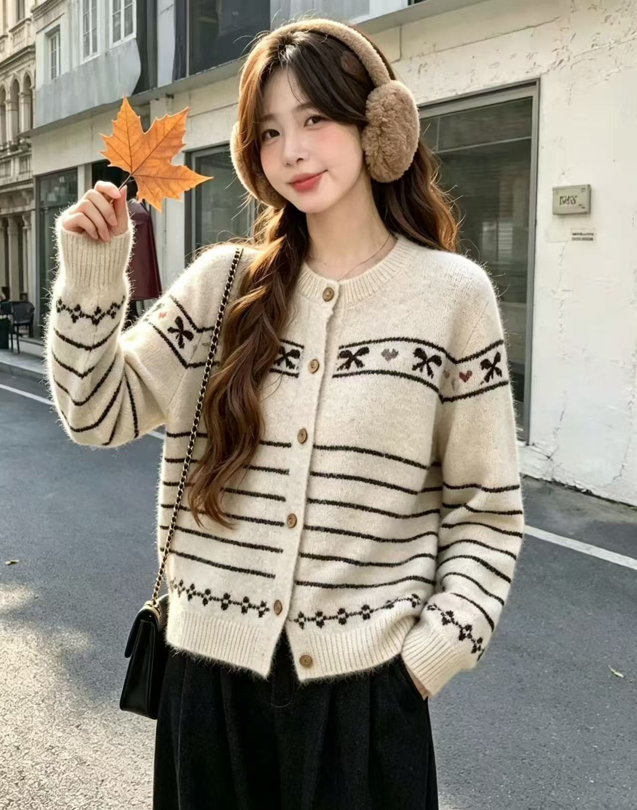한 부서 레트로 스트라이프 긴팔 니트 오픈 가디건 여성 2026 가을 새로운 작은 키 루즈핏 캐주얼 맨위 이미지 3