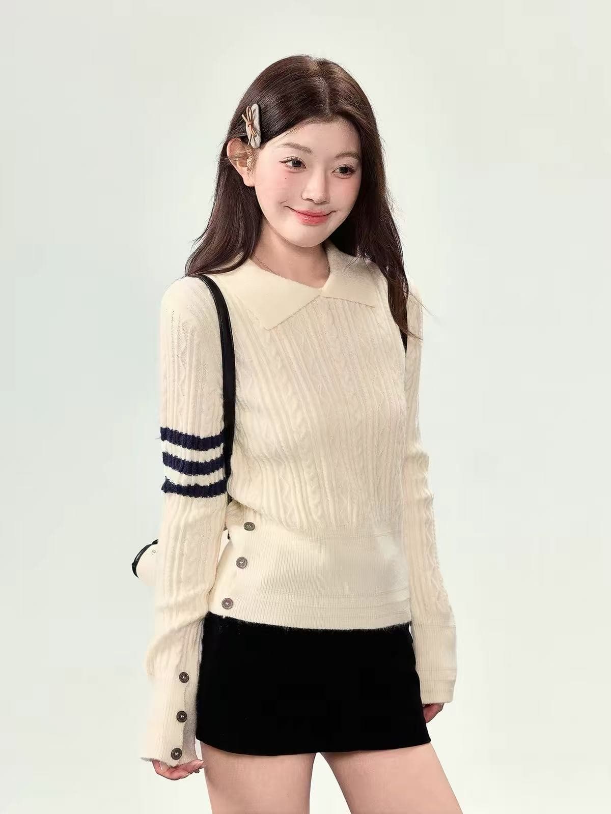 폴로 칼라 긴팔 스웨터 니트 스웨터 여성 가을 가을 겨울 몸매 가꾸기 쇼트 스타일 허리 수축 인사이드 가져 가라. 만나는 긍정적 인 어깨 의류