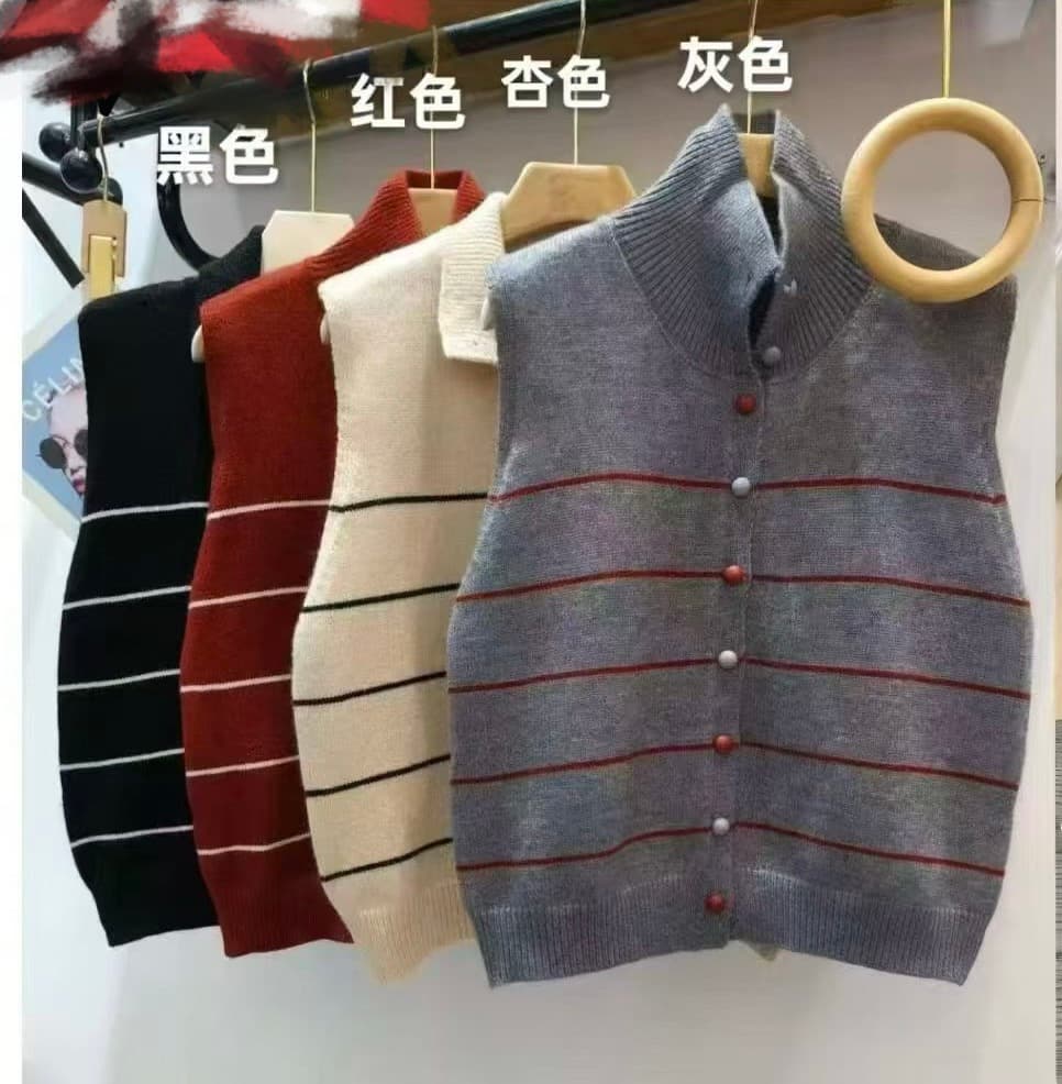 가을 겨울철 새로운 스택 착용 반하이넥 스트라이프 루즈핏 다용도 스웨터 오픈 가디건 베스트 니트 조끼 한 부서 민소매