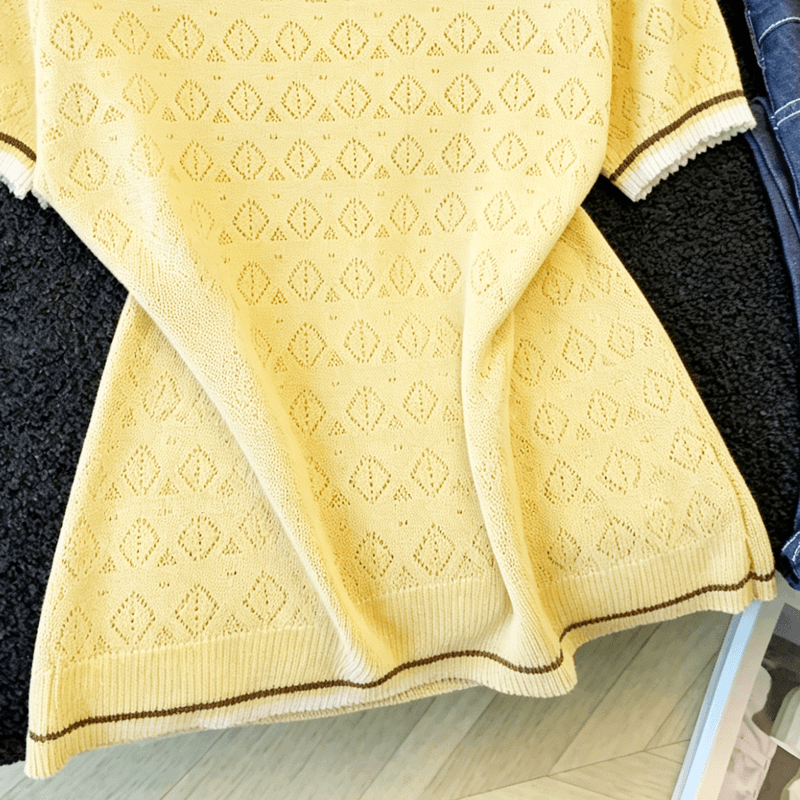 실사 홀로우 아웃 링 그리드 얼음 실크 니트 반팔 티셔츠 여성 여름 새로운 자외선 차단 라운드 넥 슬림해 보이는 다용도 맨위 얇은 상세 이미지 10