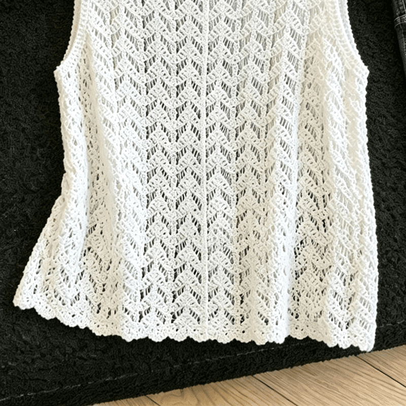 실사 연령 감소 루즈핏 자수 홀로우 아웃 니트 조끼 여성 여름 새로운 라운드 넥 품격 외출용 민소매 맨위 상세 이미지 7