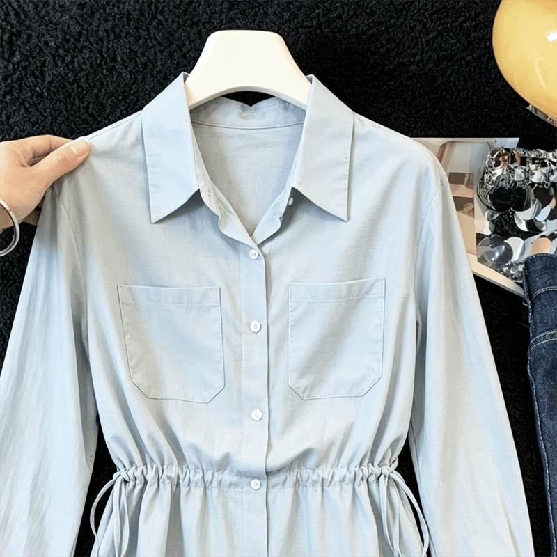 실사 한 부서 펌프 로프 POLO 칼라 긴팔 여성 셔츠 가을 새로운 패션 캐주얼 출퇴근 슬림해 보이는 다용도 맨위 상세 이미지 7