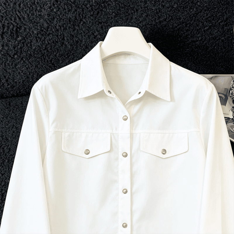 실사 캐주얼 POLO 칼라 루즈핏 긴팔 여성 셔츠 가을 새로운 품격 얇은 스타일 워크웨어 쇼트 스타일 재킷 맨위 상세 이미지 2