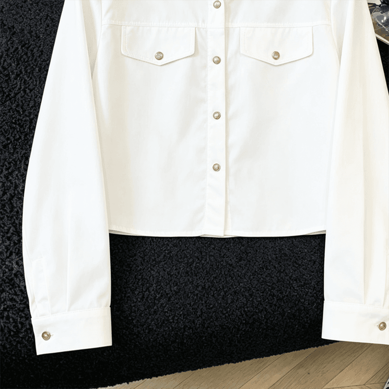 실사 캐주얼 POLO 칼라 루즈핏 긴팔 여성 셔츠 가을 새로운 품격 얇은 스타일 워크웨어 쇼트 스타일 재킷 맨위 상세 이미지 4