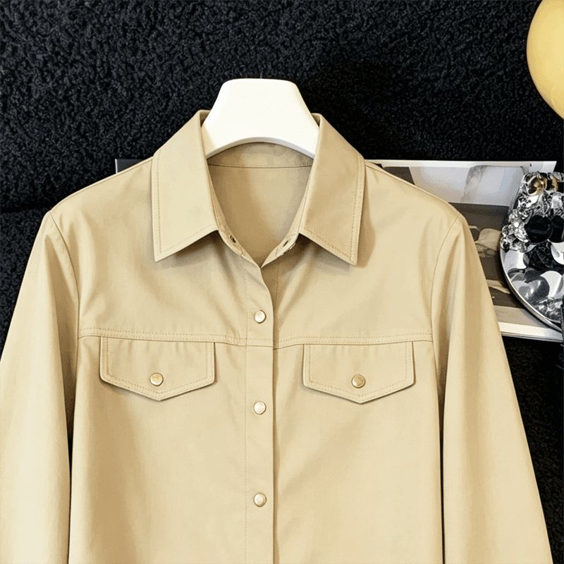 실사 캐주얼 POLO 칼라 루즈핏 긴팔 여성 셔츠 가을 새로운 품격 얇은 스타일 워크웨어 쇼트 스타일 재킷 맨위 상세 이미지 7