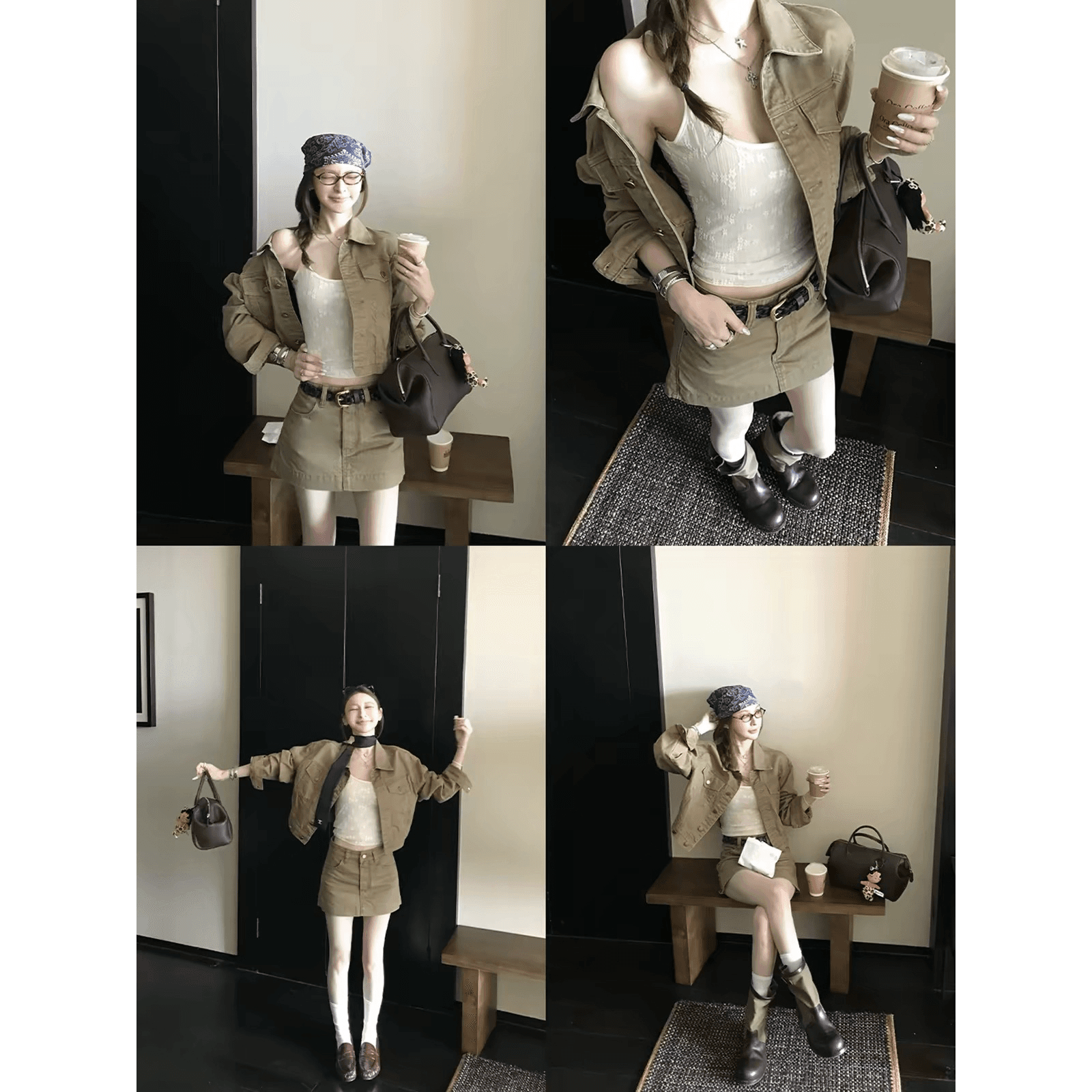 skk store 느슨함 타닌 핫걸 워싱 블루 면 부드러운 느슨함 자기 접촉 데님 재킷 미니 스커트 세트 여성 이미지 5