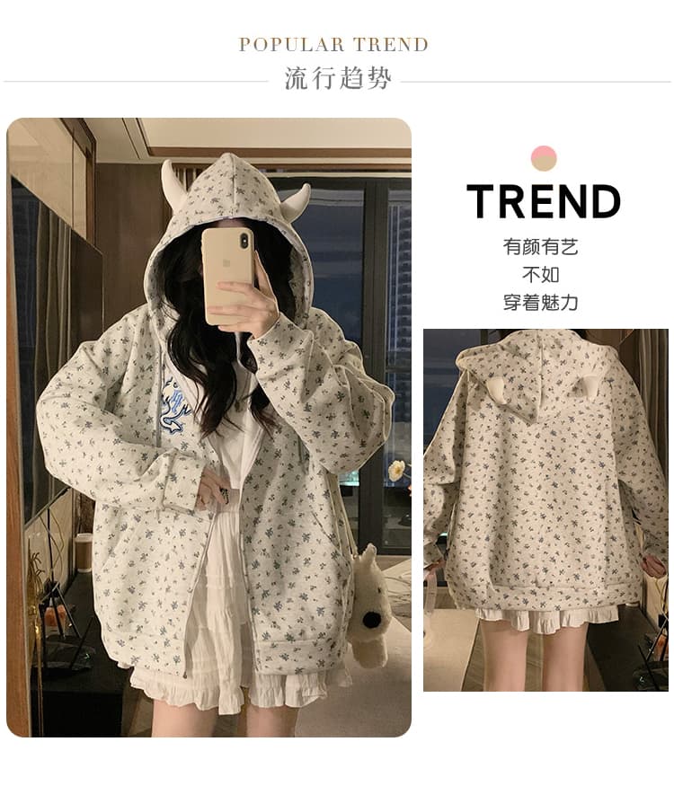 2026 한 부서 파란색 꽃무늬 스트라이프 오픈 가디건 여성 코트 봄 가을 작은 대중 루즈핏 캐주얼 얇은 스타일 슈퍼 잘 생긴 재킷 상세 이미지 4