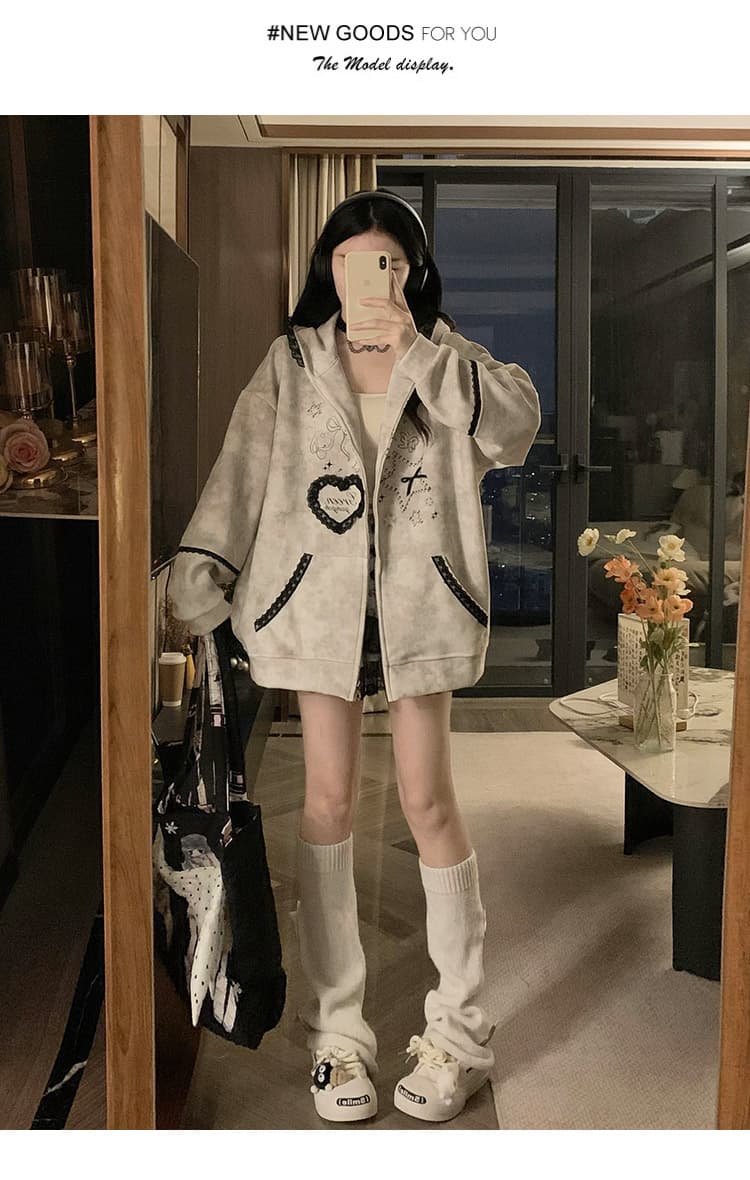 실사 작은 대중 오리지널 달콤한 차가운 바람 길다 귀 레이스 후드 티 스웨터 여성 루즈핏 디자인 센스 카디건 코트 상세 이미지 37
