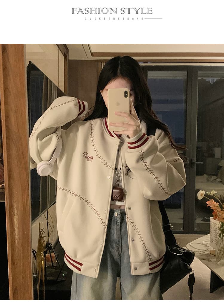 실사 2026 아메리칸 레트로 자수 야구 유니폼 재킷 여성 작은 키 가을 겨울철 루즈핏 맨위 재킷 상세 이미지 30