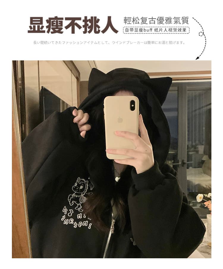 실사 작은 대중 디자인 kt 자수 두꺼운 플리스 여성 코트 가을 겨울 루즈핏 캐주얼 보온 솜을 넣은 맨위 상세 이미지 4