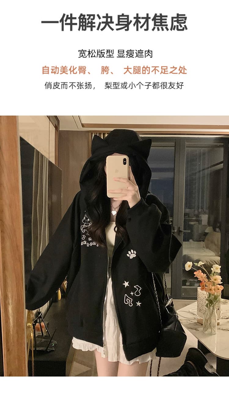 실사 작은 대중 디자인 kt 자수 두꺼운 플리스 여성 코트 가을 겨울 루즈핏 캐주얼 보온 솜을 넣은 맨위 상세 이미지 5