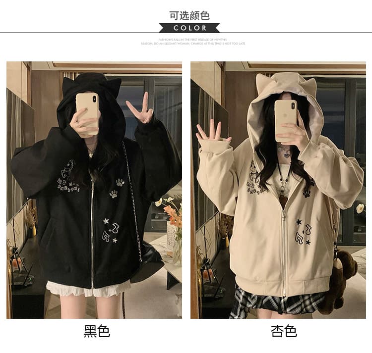 실사 작은 대중 디자인 kt 자수 두꺼운 플리스 여성 코트 가을 겨울 루즈핏 캐주얼 보온 솜을 넣은 맨위 상세 이미지 9