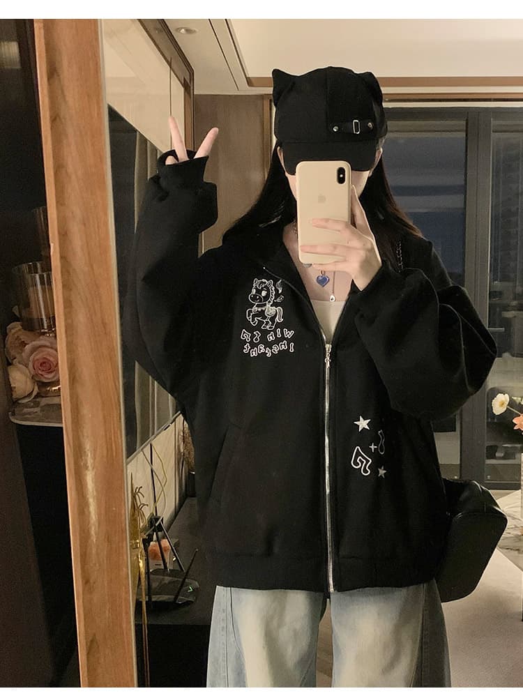 실사 작은 대중 디자인 kt 자수 두꺼운 플리스 여성 코트 가을 겨울 루즈핏 캐주얼 보온 솜을 넣은 맨위 상세 이미지 13