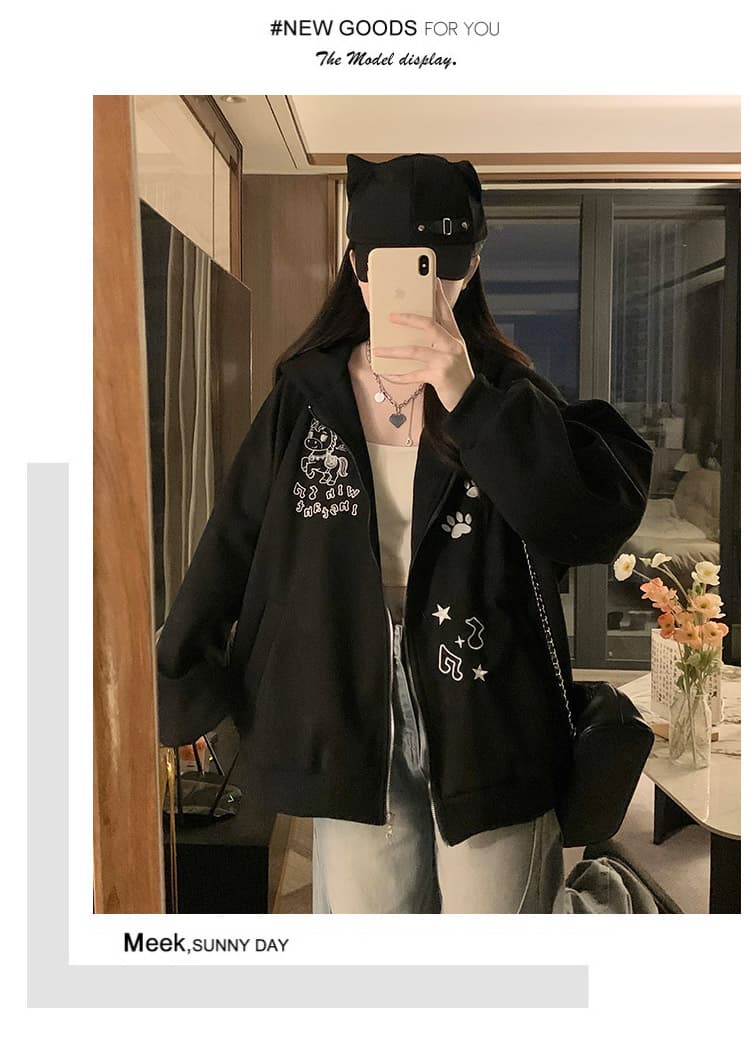 실사 작은 대중 디자인 kt 자수 두꺼운 플리스 여성 코트 가을 겨울 루즈핏 캐주얼 보온 솜을 넣은 맨위 상세 이미지 14