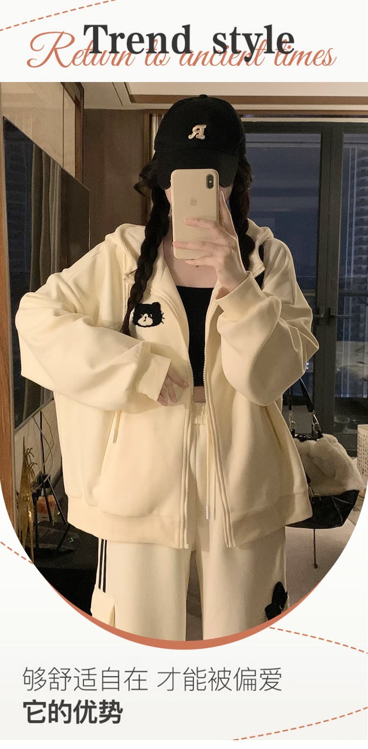 실사 달콤함 디자인 센스 귀여운 고양이 후드 여성 코트 털이 있는 루즈핏 후드티 가을 커플룩 새로운 상세 이미지 1