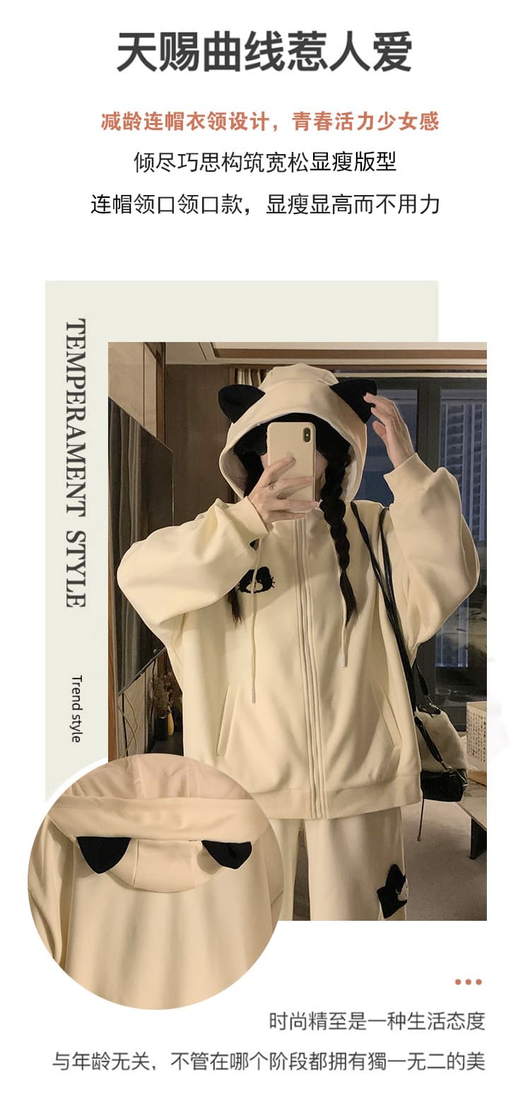 실사 달콤함 디자인 센스 귀여운 고양이 후드 여성 코트 털이 있는 루즈핏 후드티 가을 커플룩 새로운 상세 이미지 2
