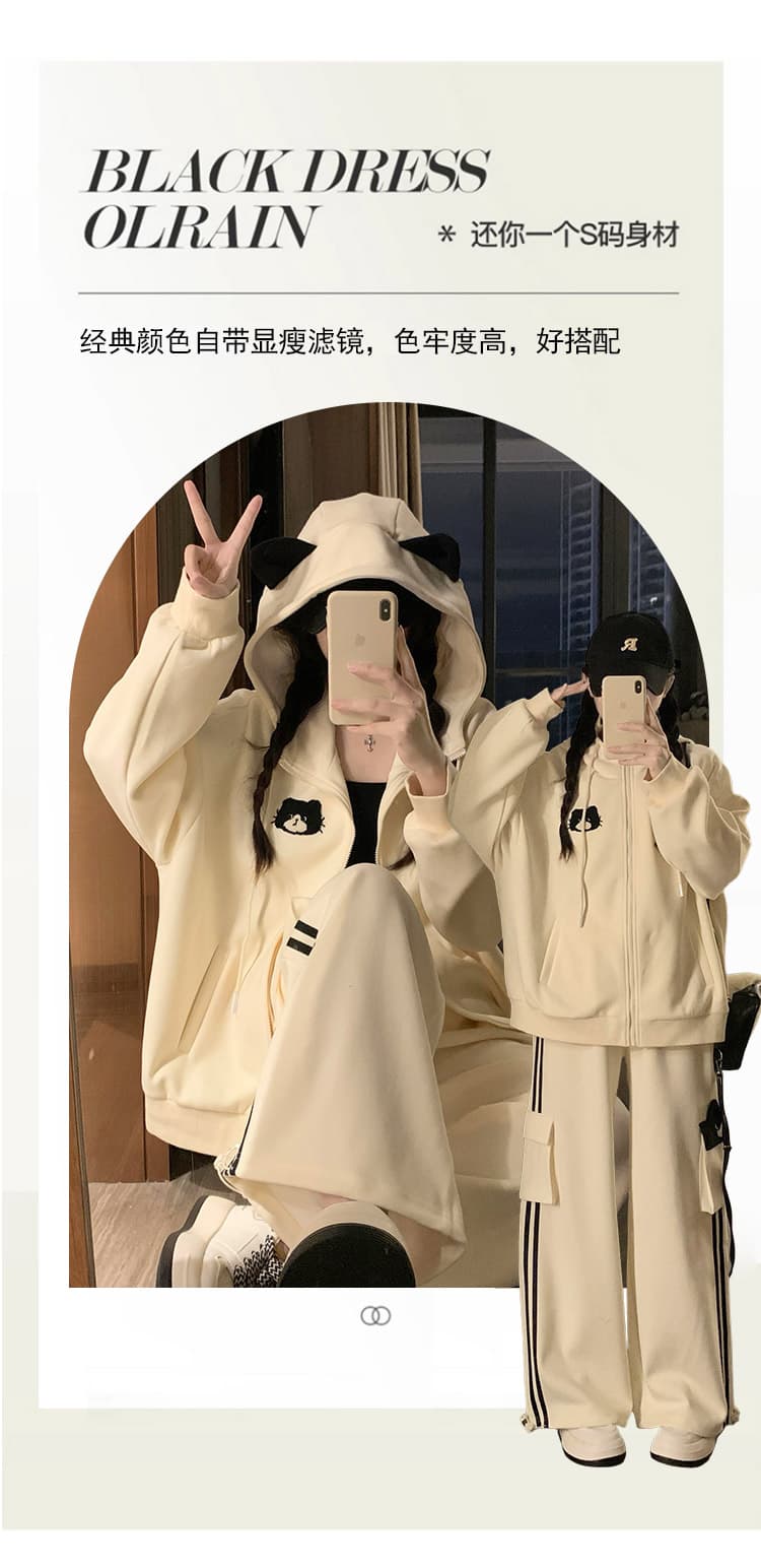 실사 달콤함 디자인 센스 귀여운 고양이 후드 여성 코트 털이 있는 루즈핏 후드티 가을 커플룩 새로운 상세 이미지 3