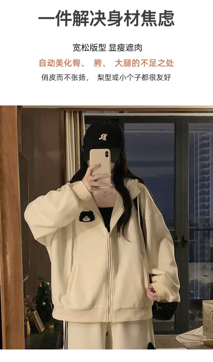 실사 달콤함 디자인 센스 귀여운 고양이 후드 여성 코트 털이 있는 루즈핏 후드티 가을 커플룩 새로운 상세 이미지 5