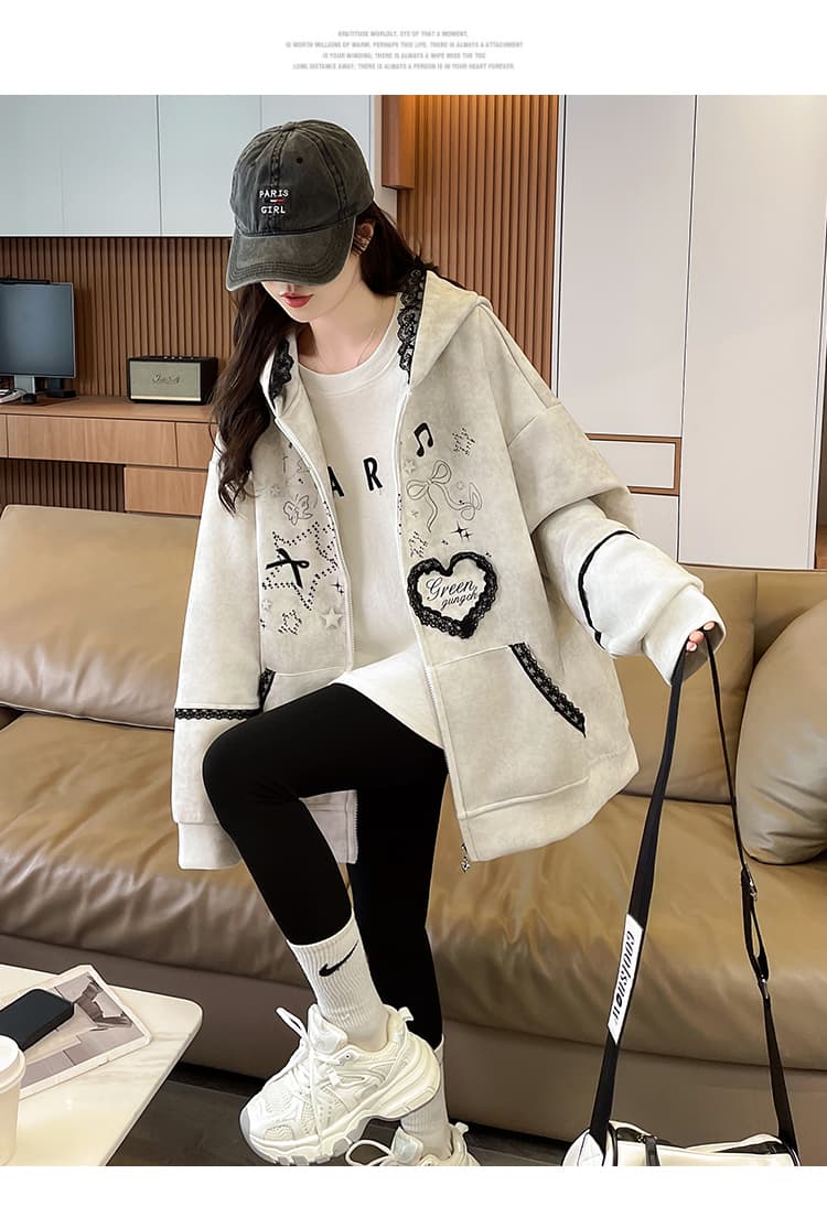 실사 작은 대중 오리지널 달콤한 차가운 바람 길다 귀 레이스 후드 티 스웨터 여성 루즈핏 디자인 센스 카디건 코트 상세 이미지 26