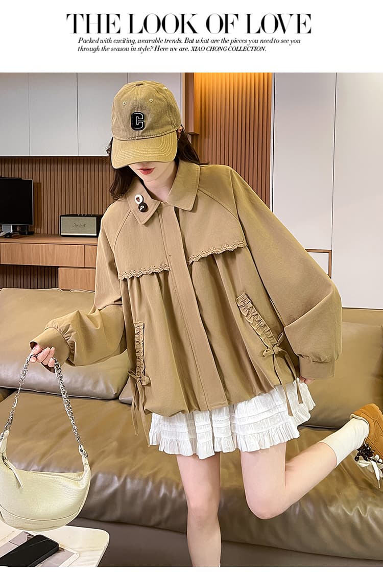 실사 베이비 칼라 레이스 레이스 디자인 센스 루즈핏 여성 코트 2026 봄 드레스 새로운 쇼트 스타일 재킷 맨위 상세 이미지 9