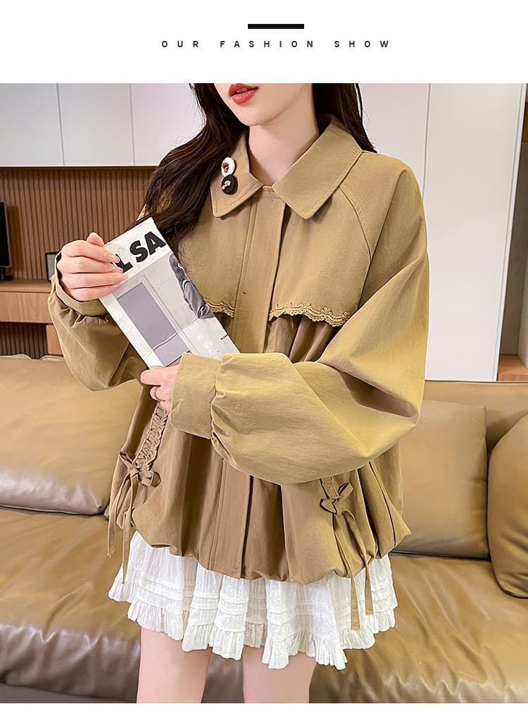 실사 베이비 칼라 레이스 레이스 디자인 센스 루즈핏 여성 코트 2026 봄 드레스 새로운 쇼트 스타일 재킷 맨위 상세 이미지 10