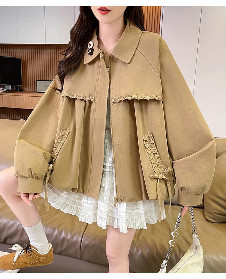 실사 베이비 칼라 레이스 레이스 디자인 센스 루즈핏 여성 코트 2026 봄 드레스 새로운 쇼트 스타일 재킷 맨위 상세 이미지 11