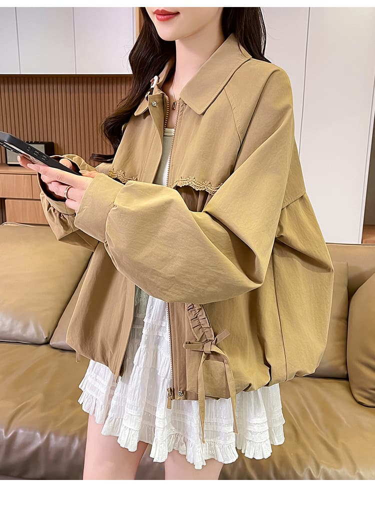 실사 베이비 칼라 레이스 레이스 디자인 센스 루즈핏 여성 코트 2026 봄 드레스 새로운 쇼트 스타일 재킷 맨위 상세 이미지 12