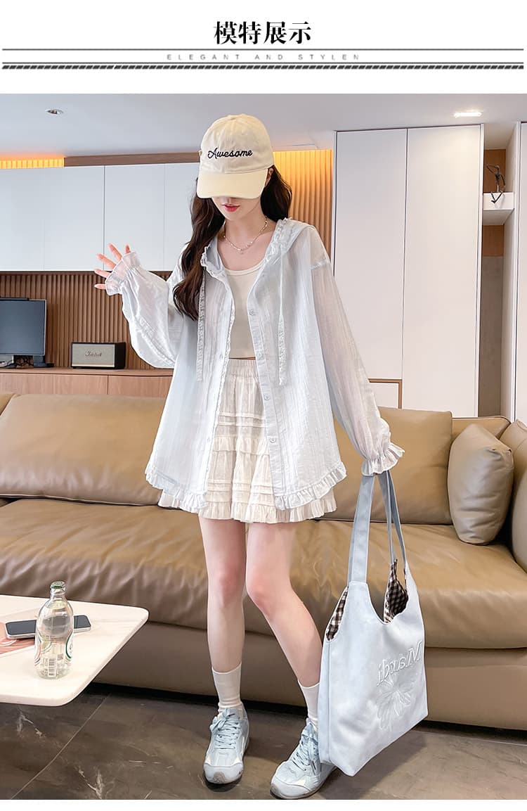 2026 새로운 실사 달콤함 홀로우 아웃 자수 자외선 차단 의류 후드 여성 코트 새로운 루즈핏 얇은 스타일 오픈 가디건 여름 상세 이미지 10