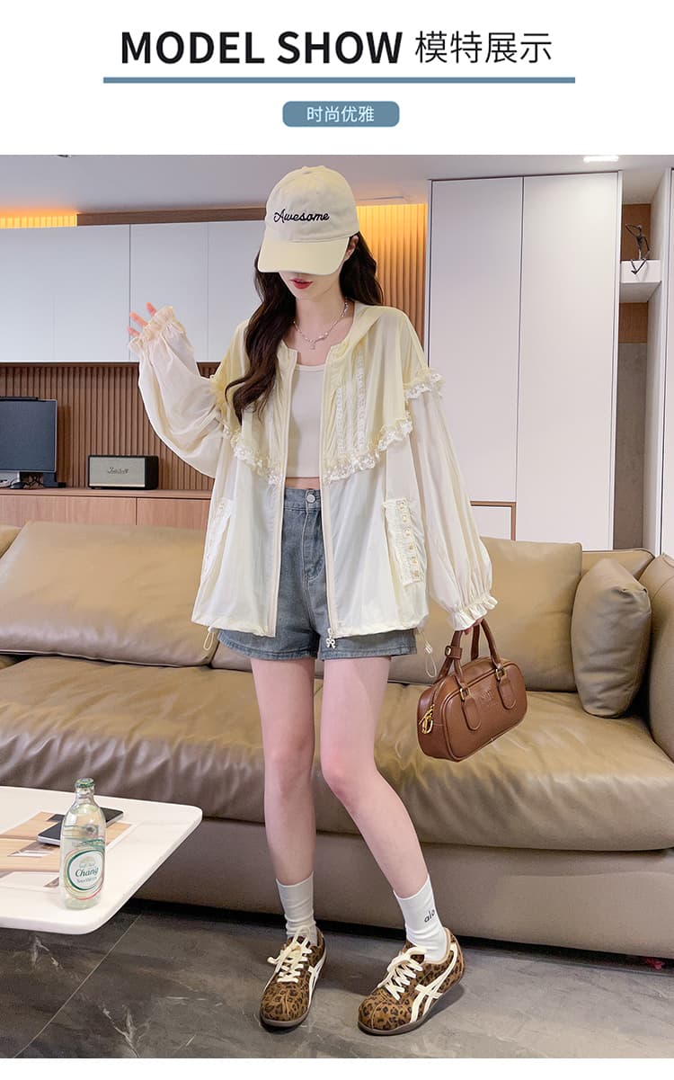 2026 새로운 실사 달콤한 자매 바람 디자인 센스 루즈핏 다용도 원본 실 후드 패션 자외선 차단 복 여성 여름 상세 이미지 9