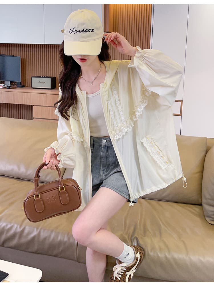 2026 새로운 실사 달콤한 자매 바람 디자인 센스 루즈핏 다용도 원본 실 후드 패션 자외선 차단 복 여성 여름 상세 이미지 10