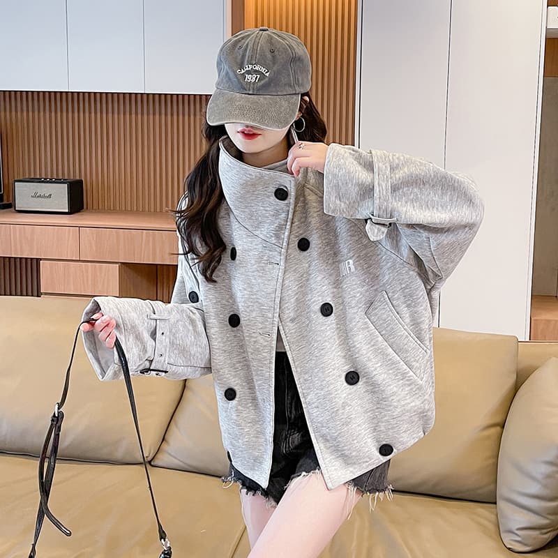 2026 실사 자이언트 잘 생긴 후드티 여자 올해 새로운 바람막이 이중 버튼 프로필 종류 빈 가스 층 카디건 코트 이미지 3
