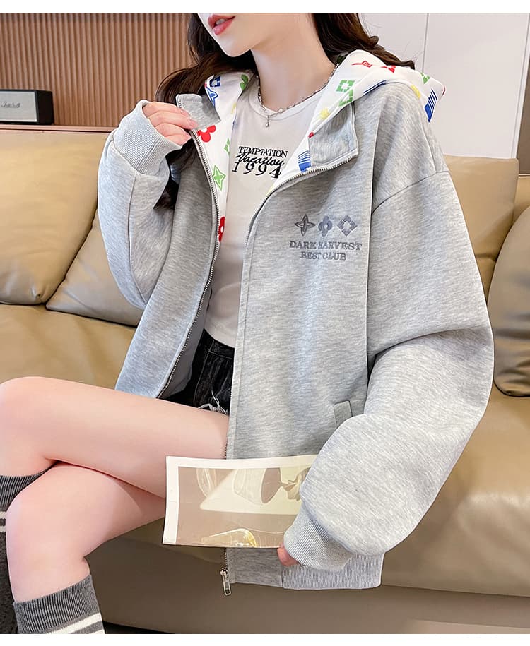 실사 2026 새로운 봄 가을 오각형 별 여성 귀여운 개 오픈 가디건 지퍼 디자인 센스 학원 스타일 재킷 상세 이미지 23