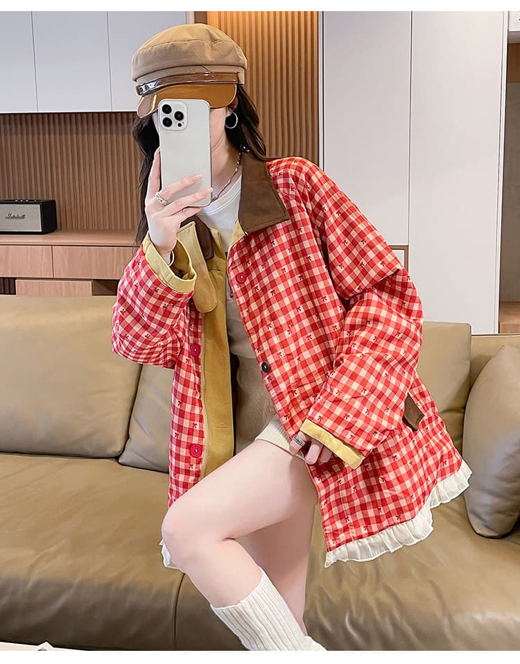 실사 양면 착용 체크무늬 디자인 센스 워크웨어 여성 코트 봄 가을 새로운 고유 한 슈퍼 잘 생긴 레트로 루즈핏 캐주얼 상세 이미지 16