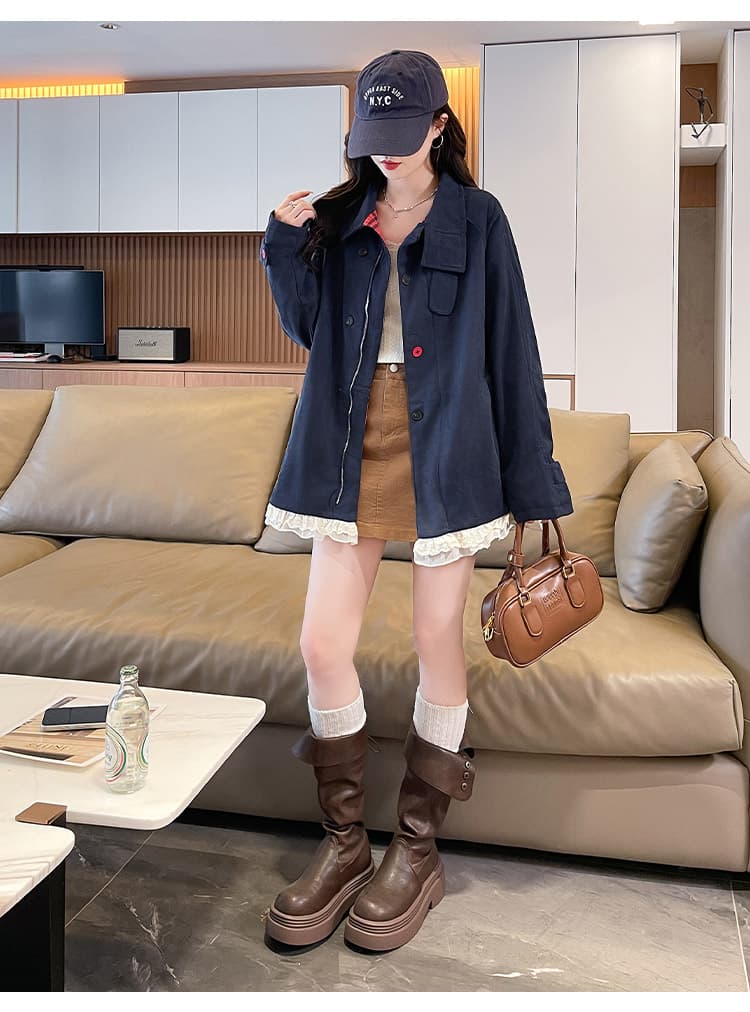실사 양면 착용 체크무늬 디자인 센스 워크웨어 여성 코트 봄 가을 새로운 고유 한 슈퍼 잘 생긴 레트로 루즈핏 캐주얼 상세 이미지 19