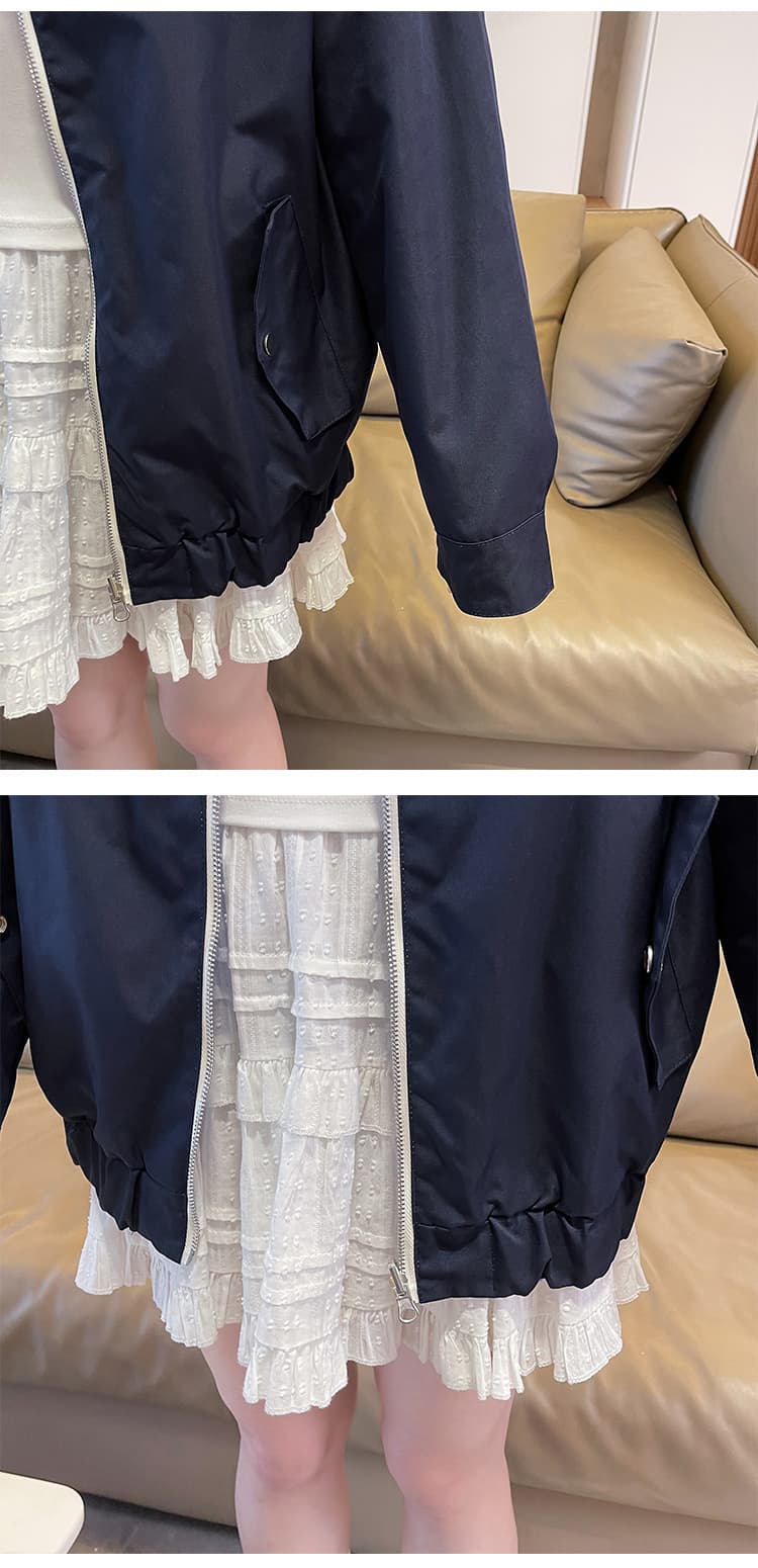 양면 착용 폴로 칼라 지퍼 여성 코트 봄 가을 루즈핏 다용도 느긋한 바람 강아지 자수 학생 재킷 맨위 상세 이미지 16