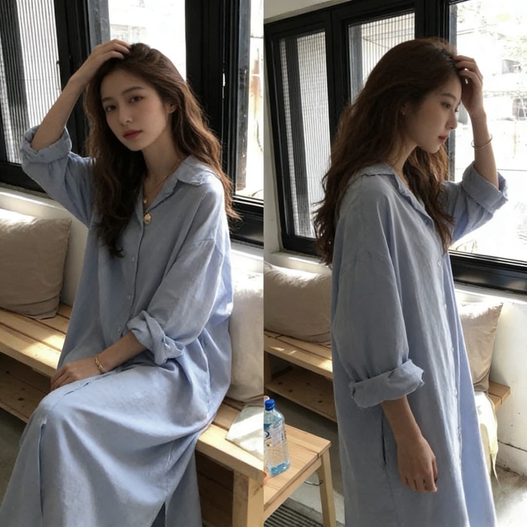 한국 동대문 느긋한 바람 미니멀리즘 롱 코트 무릎 아래 표지 고기 셔츠 단색 폴로 칼라 오픈 가디건 셔츠 태양 보호 셔츠 트렌디 상세 이미지 4