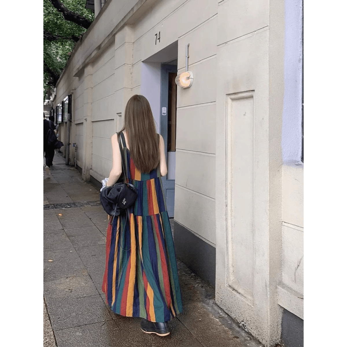 예술 패치워크 2026 여름 한 부서 새로운 디자인 센스 레트로 루즈핏 예술 팬 무지개 기사 슬립 드레스 이미지 5