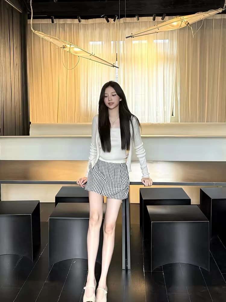 한 부서 부드러운 바람 슈퍼 잘 생긴 오픈 가디건 슬립 맨위 반신 스커트 세 조각 세트 2025 여름 슈퍼 화재 전체 집합 상세 이미지 4