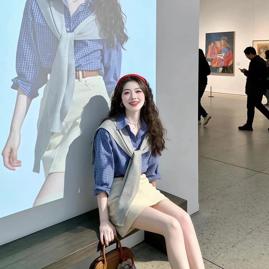 한 부서 전체 집합 ootd 착용 가져 가라. 품격 자이언트 잘 생긴 고급 센스 파란색 셔츠 미니 스커트 투피스 슈트 2026 봄 이미지 2