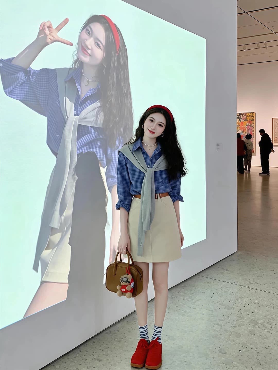 한 부서 전체 집합 ootd 착용 가져 가라. 품격 자이언트 잘 생긴 고급 센스 파란색 셔츠 미니 스커트 투피스 슈트 2026 봄 이미지 4